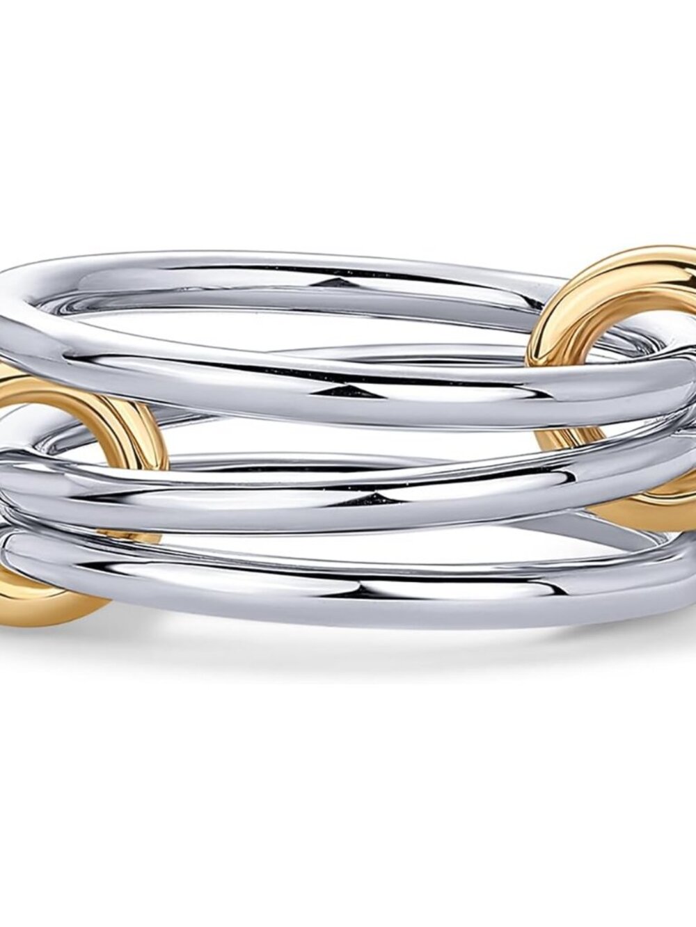 14K Gold Plated Interlocked Stackable Rings for Women - Statement Mixed Metals M